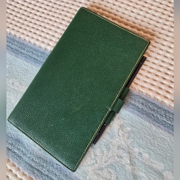 Authentic Hermes Green And Yellow Leather Agenda Cover
